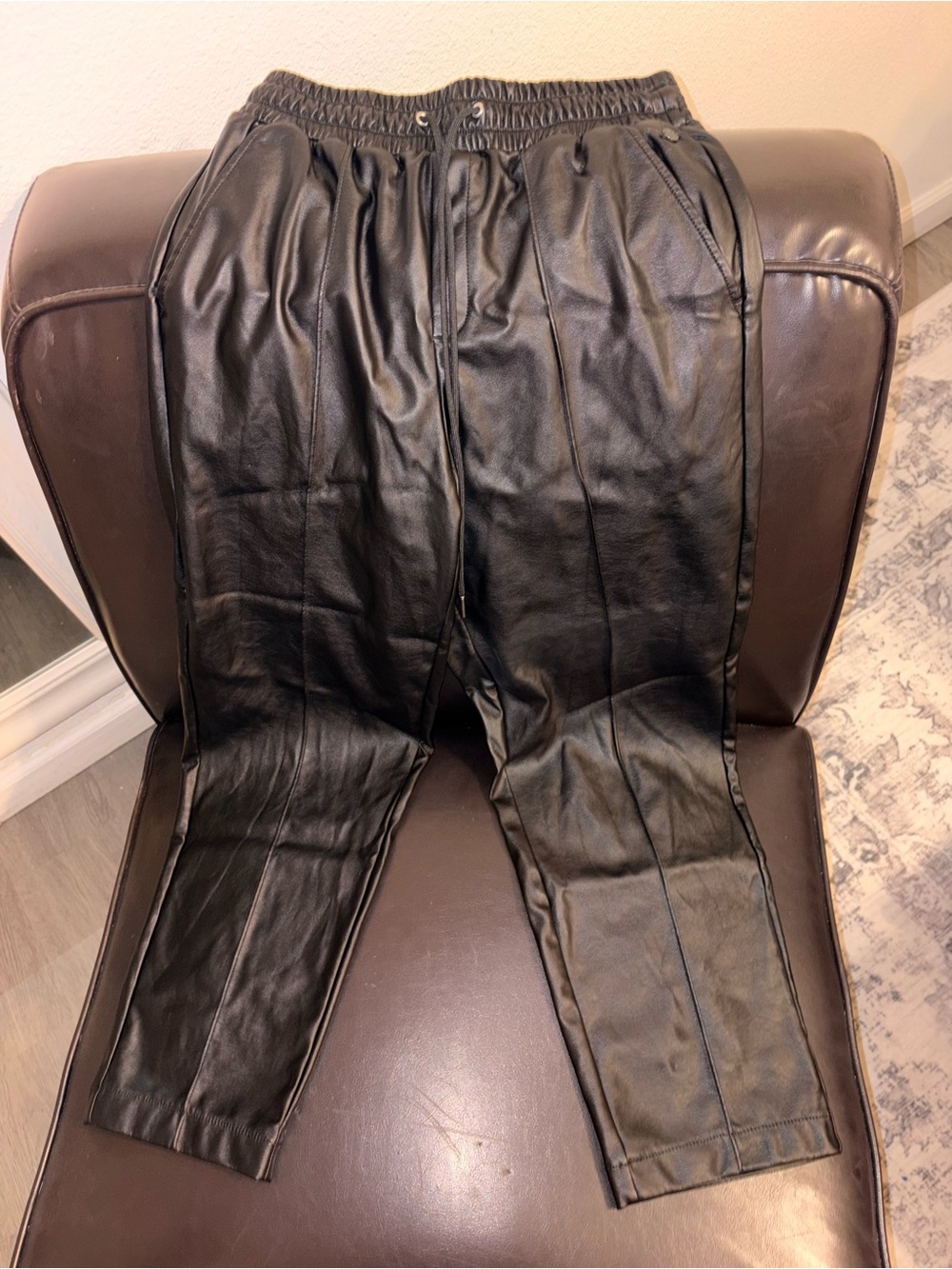 CALIA by Carrie Underwood Black Faux Leather Track Joggers